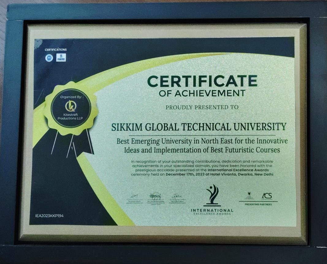 SGTU won International Excellence Award for Best Emerging University in North East